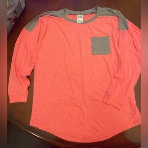 Victoria’s Secret PINK 3/4 sleeve shirt. Heathered PEACH & Grey, size small.